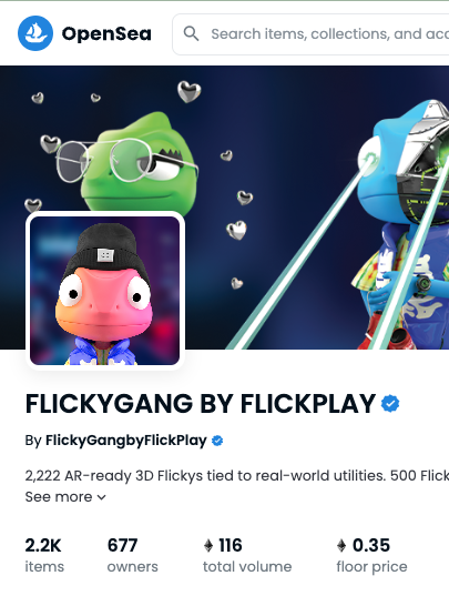 Arizstemming's tweet photo. We like dem blue checks ☑️ 

@flickplayapp finally verified in @opensea 🥂 https://t.co/XbBRgn6qP7