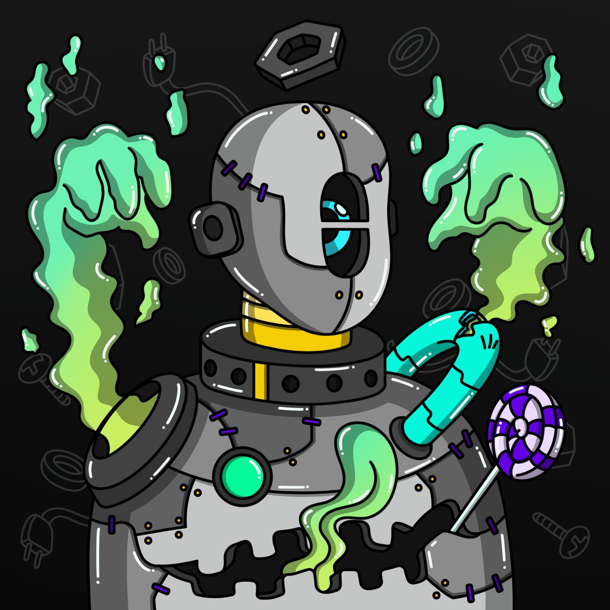 Leader of all GraviBots and fighter capable of melting any enemy with his toxic clouds.☣️
GraviSteel is the oldest leader of the GummyWay.