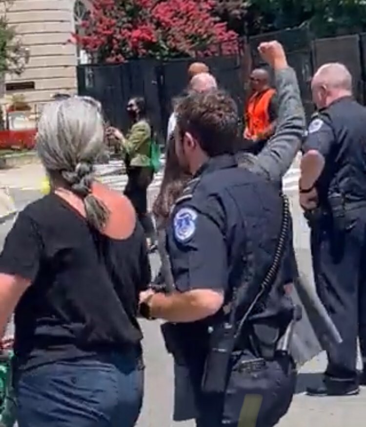 chrissiemayrsb1's tweet photo. Either act like your cuffed or throw up your solidarity fist. Pick one! COMMIT TO THE BIT @RepAOC @AOC #slacktivist https://t.co/d0xVpHQuc6