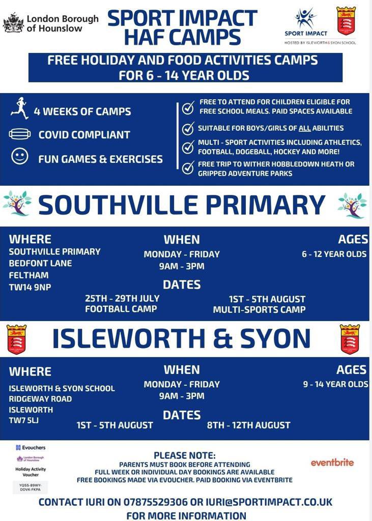 Please retweet if you can and help share around Hounslow- spaces left on our free holiday and food activity camps. See contact details at the bottom of the advert.