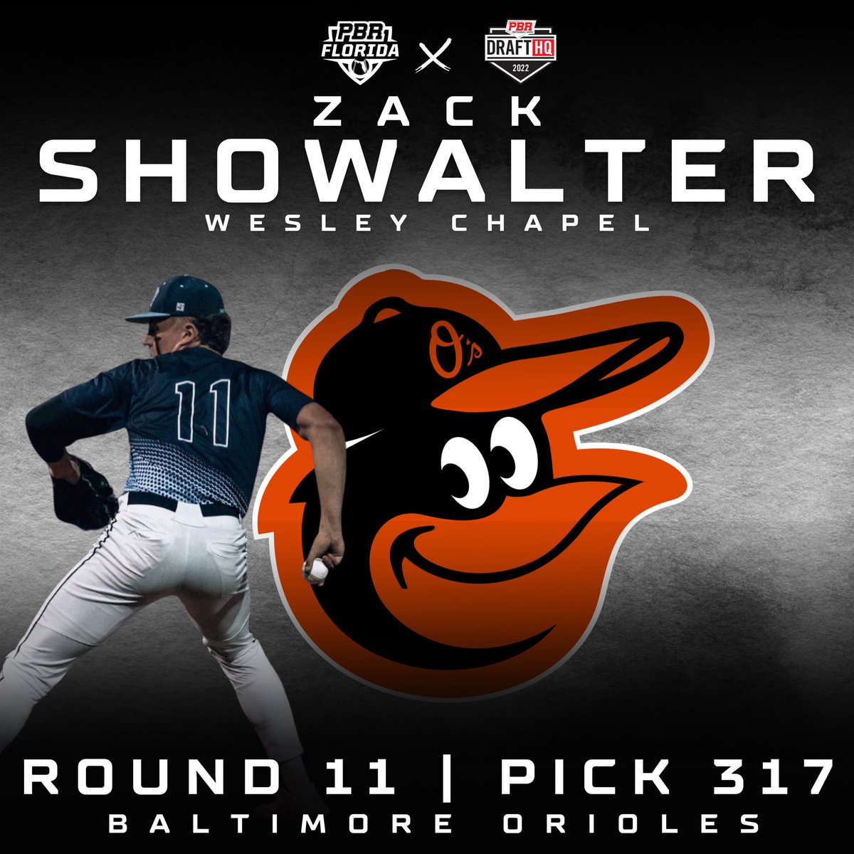 PrepBaseballFL's tweet photo. With the 317th pick in the 2022 #MLBDraft, the @Orioles select RHP Zack Showalter (Wesley Chapel). 

Congratulations to Zack and his family.

PBR Profile - https://t.co/VInxq3M7OS https://t.co/vr7MooOJ66