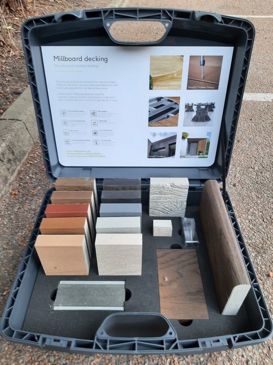 oilcanfinish's tweet image. Shiny new Samples Box arrived from the good folks at @Millboard_UK Thank you, a great way to showcase products to customers.

#deckbuilder #deckinginstaller #KingstonuponThames