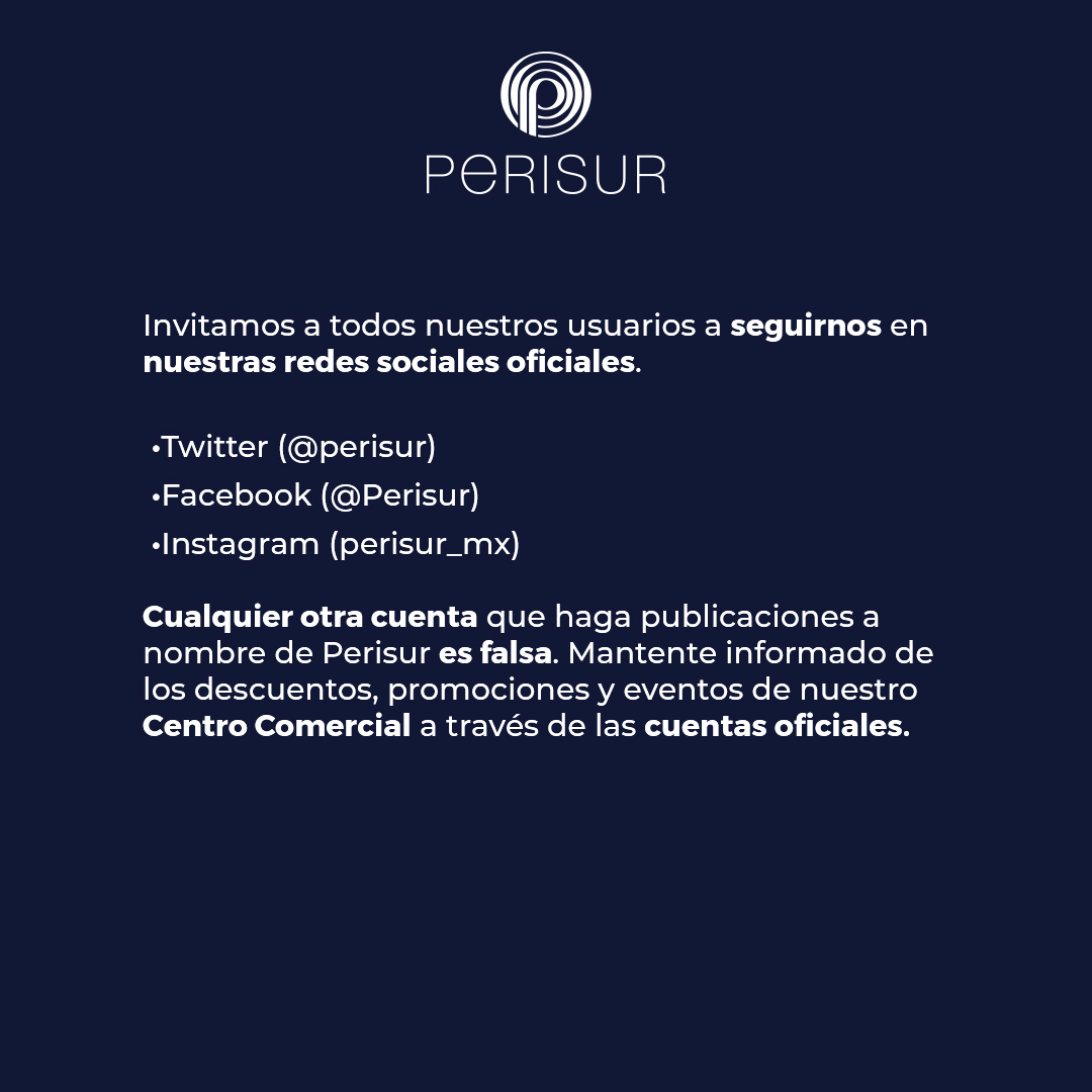 Perisur's tweet photo. 🚨 A todos nuestros seguidores, les informamos que este es el único perfil oficial del Centro Comercial Perisur. ✅
Revisa las cuentas que sigues y evita canales no oficiales 🚫
#PerisurContigo https://t.co/LMDrV2vbBD