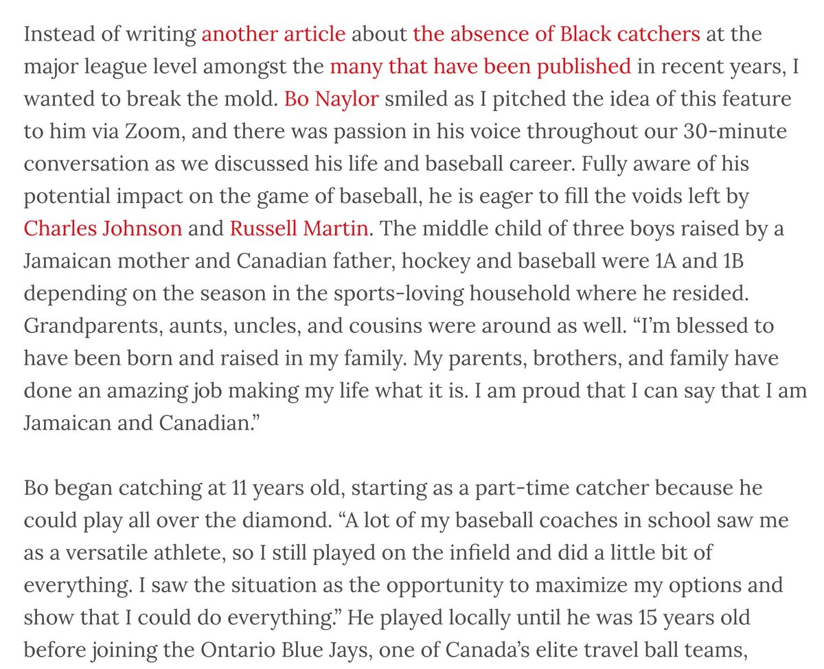 RT @baseballpro: Bo Naylor Could Write A New Chapter for Black Catchers
by @tangible_uno
https://t.co/xc5LhqkElE https://t.co/xCbzKpYKiM