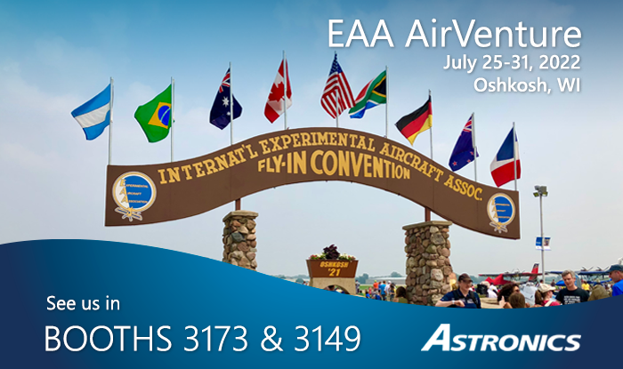 AstronicsCorp's tweet photo. We’re excited to be traveling to Oshkosh next week for AirVenture 2022. Come see us in Hangar C to learn about our Max-Viz Enhanced Vision Systems (Booth 3173) and Vertical Power Solid-state Electrical Systems (booth 3149). 

#OSH22 #Airventure #aviation #EAA https://t.co/qPzsQXr4MF