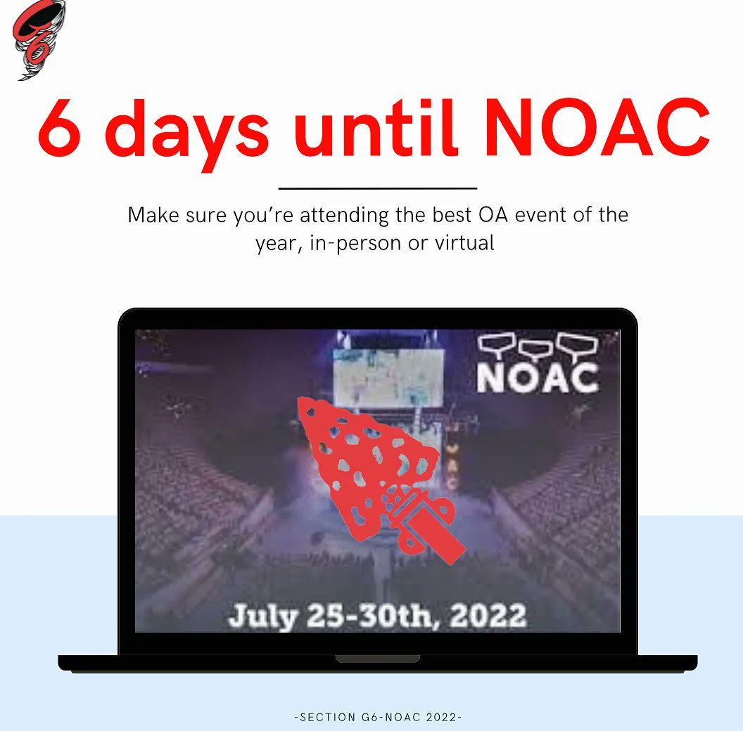 oasectiong6's tweet photo. JUST 6 DAYS until thousands of Arrowmen from around the nation join in on shows, sports, and trainings both virtual and in person! 💻 👥

To tune in on the fun virtually go to: https://t.co/0sKllJSFyd https://t.co/pPMvvmstr1