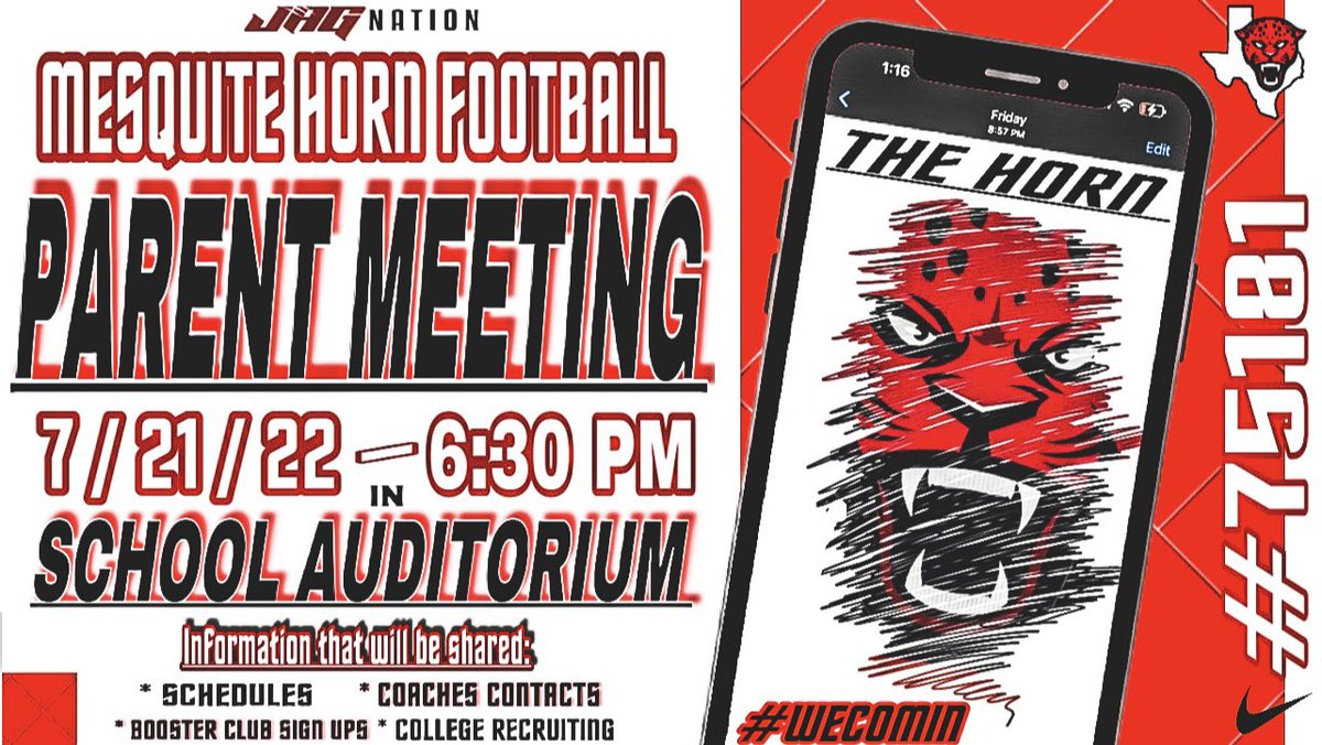 🚨🚨Don’t forget the parent football meeting this Thursday 7/21. #RETWEET #BUILDINGHORN  

<a href="/ChrisDawnJr/">Chris Dawn Jr</a> <a href="/DColeman11_/">DJ Coleman</a> <a href="/justowood/">Justin Underwood</a> <a href="/strongnnodim/">Armstrong Nnodim🇳🇬</a> <a href="/PrestonDavis007/">Preston Davis</a> @D1boundNate18 <a href="/PocketRocketJT/">Jaylon “JT” Thomas 2024’</a> <a href="/Jr5Muse/">Titus Muse Jr.</a> <a href="/Jordan_Lester13/">Jordan Lester “JLes” 🔛🔝</a> <a href="/CoachAllenHC/">Courtney Allen</a>