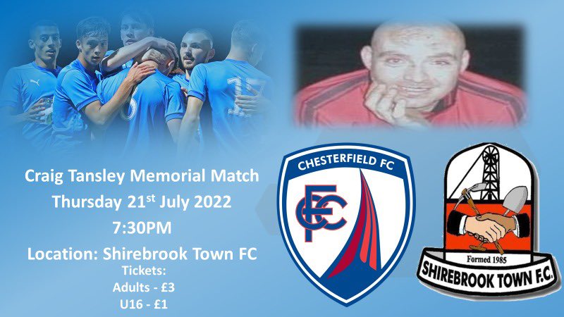 ChesterfieldYth's tweet image. The youth team will be going to Shirebrook Town on Thursday night. Our thoughts are with the family and friends of Craig Tansley, including his son Kian, who is in our academy.