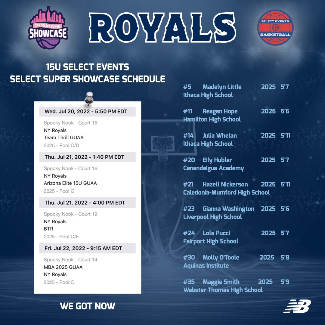 17U, 16U &amp; 15U Rosters &amp; Schedules for this weeks (7/20-7/22) <a href="/SelectEventsBB/">Select Events Basketball</a> Super Showcase at Spooky PA.  👑🏀 #RoyalFamily