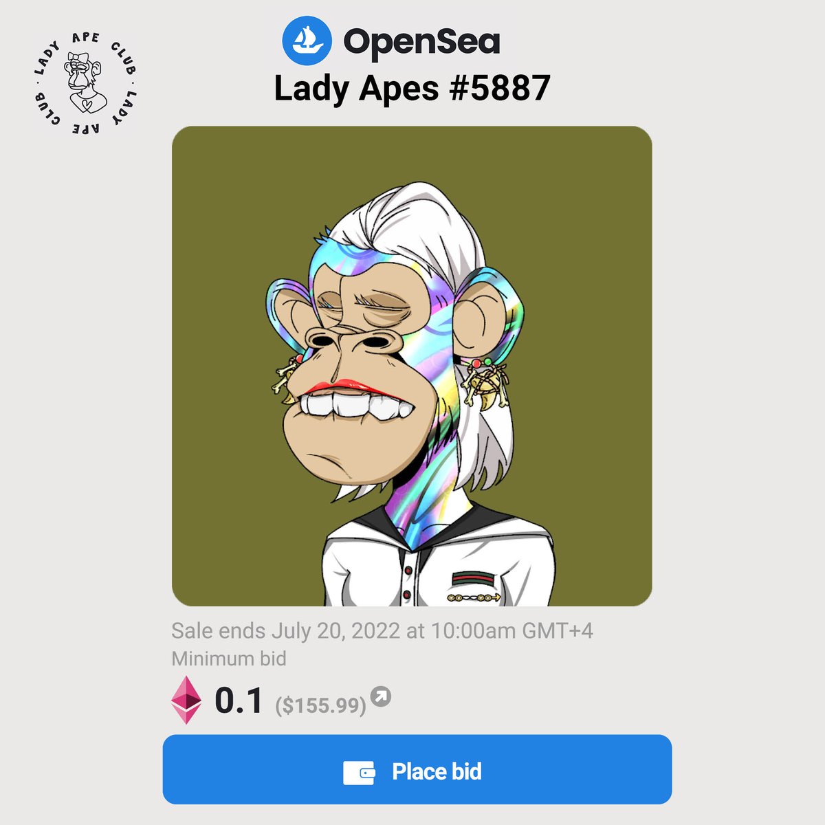 Place your bid on OpenSea:  
opensea.io/assets/ethereu…

#LadyApeClub #LAC