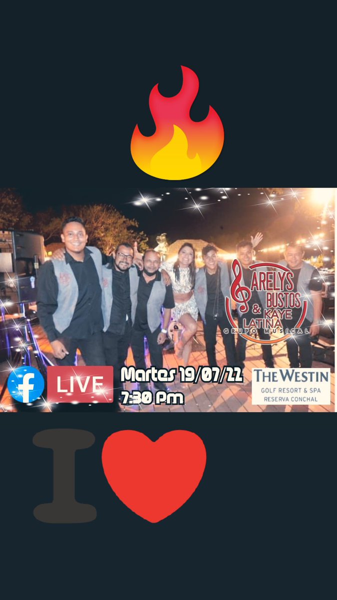 KayeLatina's tweet photo. Este 19 Julio 7:30 PM Hora CR 🇨🇷  Página Oficial Facebook : @ArelysBustos @KayeLatina full Banda🎙️🎶🎹🎸🎷🎸🥁💙 🔝
 #fanskayelatina on July 19th Tuesday we will be showing our #Concert from Hotel @Westin Reserva Conchal. At 7:30 PM 🙏. Aritha ✍️🍃🧠🎶... https://t.co/MkNhJDajfy
