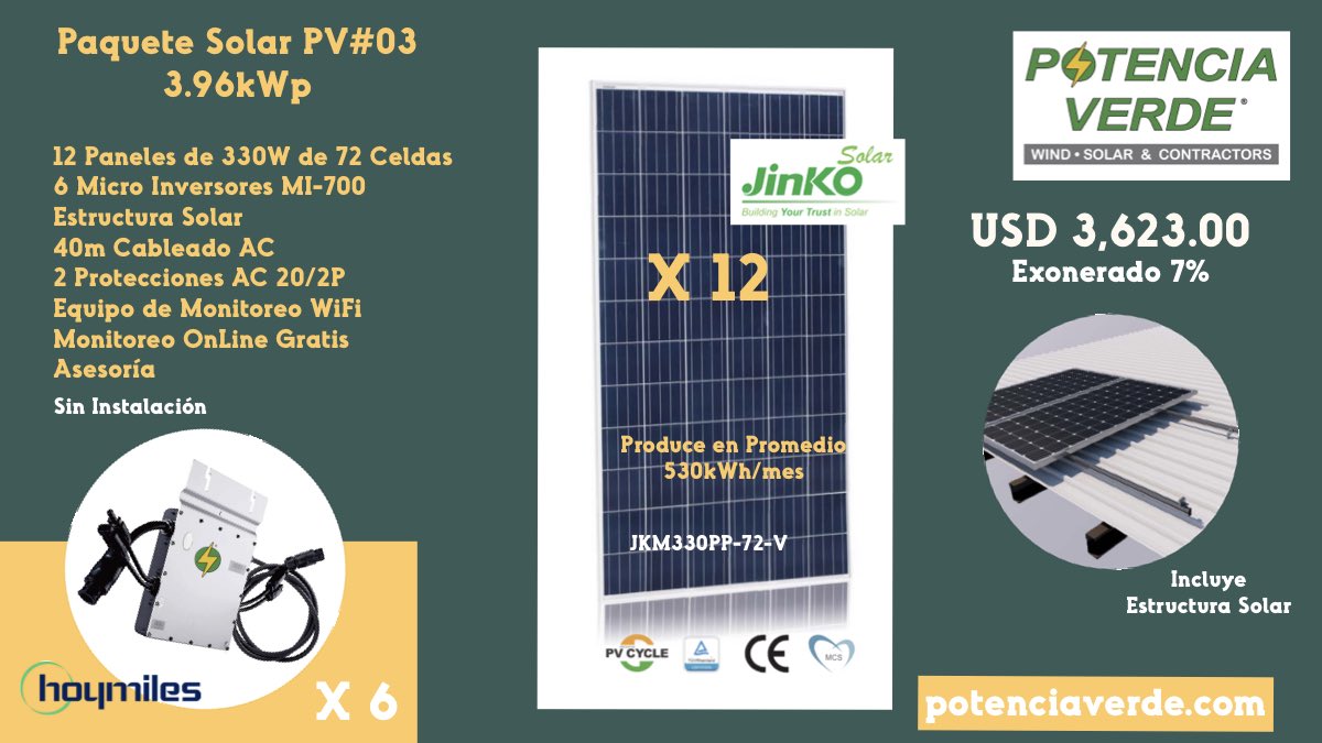 NanikSinghC's tweet photo. ☀️Paquetes Solares para conectar en tu Hogar y Oficina. Adquiere a la medida de tus necesidades. #GridTie #ConectadoalaRed #EnergíaSolar ⚡️
#PanelesSolares ☀️#PotenciaVerde✅
https://t.co/6Zp5MCCOlN https://t.co/kMsp4gTpaZ