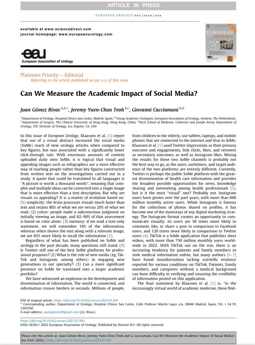 @EUplatinum Can We Measure the Academic Impact of SoMe? SoMe is here to stay, and thus 👨🏾‍🎓👨‍🏫 should embrace it. However, there are still gaps: how it can be quantified using alternatives📈, and how to apply these novel metrics to a curricular point of view sciencedirect.com/science/articl…