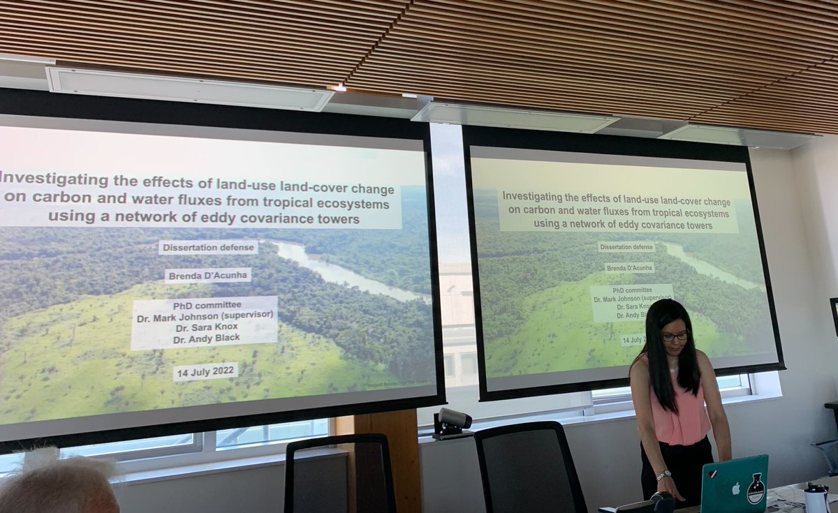 ecohydrologist's tweet photo. Congratulations to @bmdacunha on an excellent defense of her PhD dissertation “Investigating the effects of land-use land-cover change on carbon and water fluxes from tropical ecosystems using a network of eddy covariance towers”
#Amazon #Cerrado #Pantanal #MatoGrosso @UBCeoas https://t.co/G0ZyBOVTqT