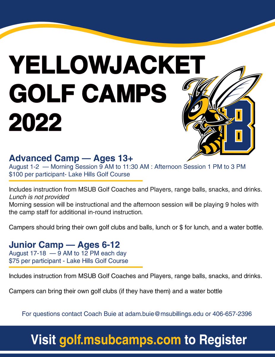 MSUBGOLF's tweet photo. /❗ Announcement ❗ Golf Camps coming up at Lake Hills! Come join us for fun and instruction from MSUB coaches and players. https://t.co/DVAoqL9cU5