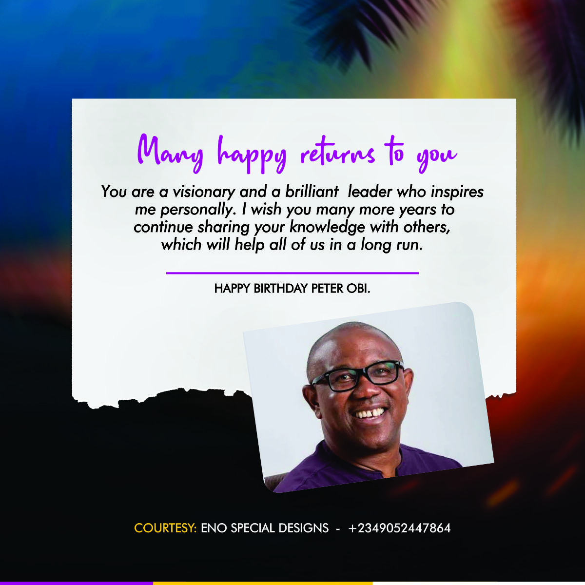 SpecialEno's tweet photo. I wish you many joyful returns today @PeterObi

You are a brilliant leader who inspires me personally greatly.

I hope you have many more years to continue sharing your knowledge with others, which will help all of us in the long run.
#PeterObiAt61 #PeterObi2023 #peterobi #PeterO https://t.co/EaFn7AAHfS