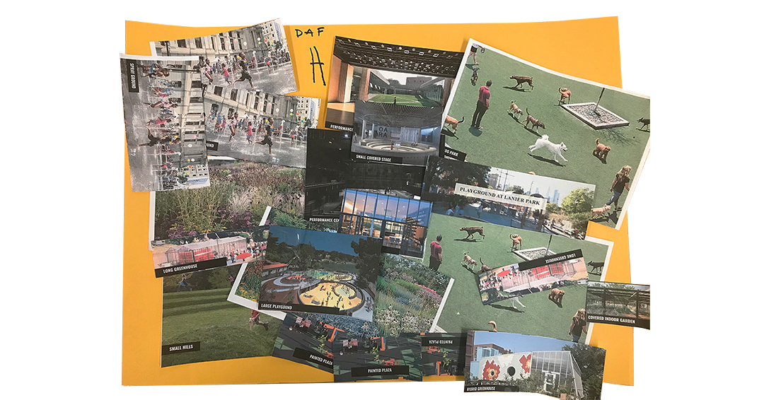 Design Fellows are working with <a href="/phillythrive/">Philly Thrive</a> around Stinger Square Park to develop an advocacy plan for this vibrant urban commons. The plan is tapestry of different dreams and visions reflected in these collages put together by park neighbors at design events.
<a href="/WeitzmanSchool/">Weitzman School of Design at Penn</a>