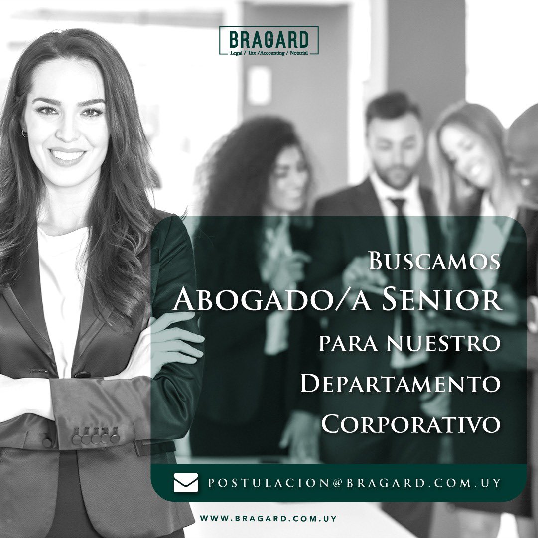 BRAGARD (@bragardabogados) on Twitter photo Súmate a nuestro equipo!
Buscamos Abogado/a Senior para nuestro Departamento Corporativo.
Envíanos tu CV a:
postulacion@bragard.com.uy
Te estamos esperando! Súmate a nuestro equipo!
Buscamos Abogado/a Senior para nuestro Departamento Corporativo.
Envíanos tu CV a:
postulacion@bragard.com.uy
Te estamos esperando!