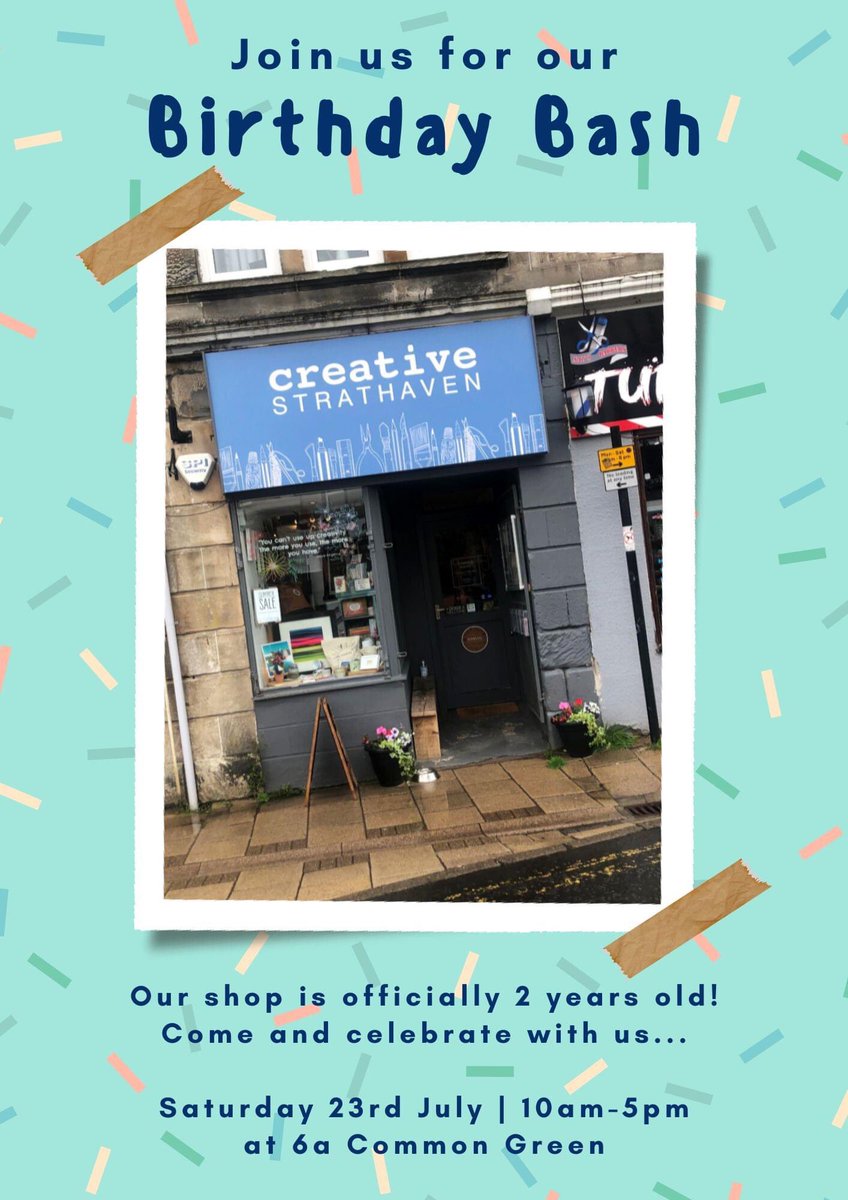 CreativeStrath1's tweet image. Our wee shop is officially 2 (as of yesterday but we were too busy melting in the heat to shout out about it). Anyway...

Join us on Saturday for our Birthday Bash 🙌 There will be cakes, a prize draw, and special prizes for the first 10 customers!