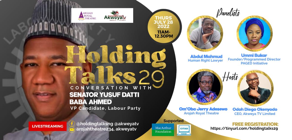 AbdulMahmud01's tweet photo. #Coming:
Citizens in conversation with Dr Yusuf Datti Baba-Ahmed, VP candidate of the Labour Party, Thursday 28 July, 2022. #ObiDat
#Obidient https://t.co/heNCcNHg3c