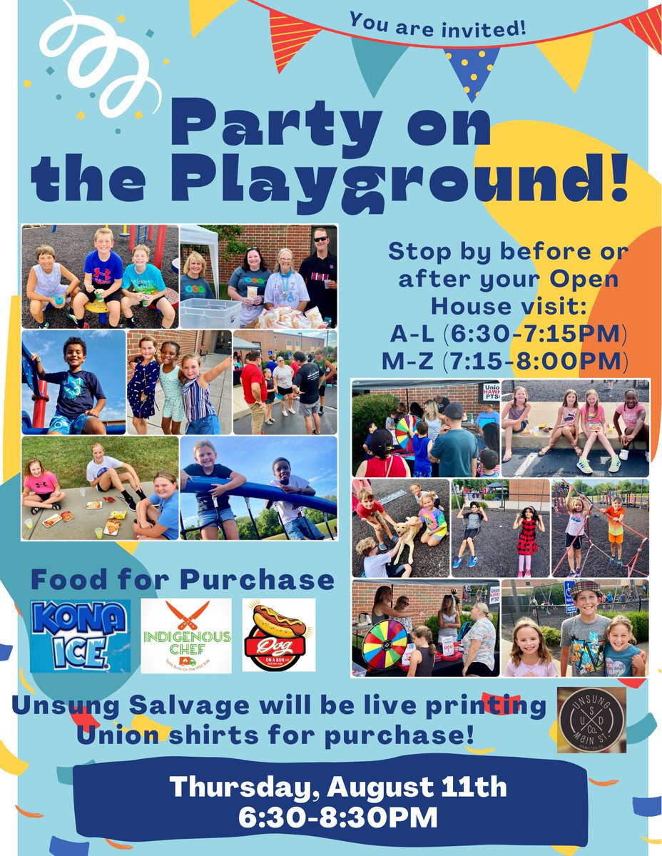 Union Families - we can’t wait to see you there! 🎉 It’s going to be a great evening up on the hill for Open House &amp; Party on the Playground! <a href="/UnionPTSO/">UnionPTSO</a> #WEareLakota