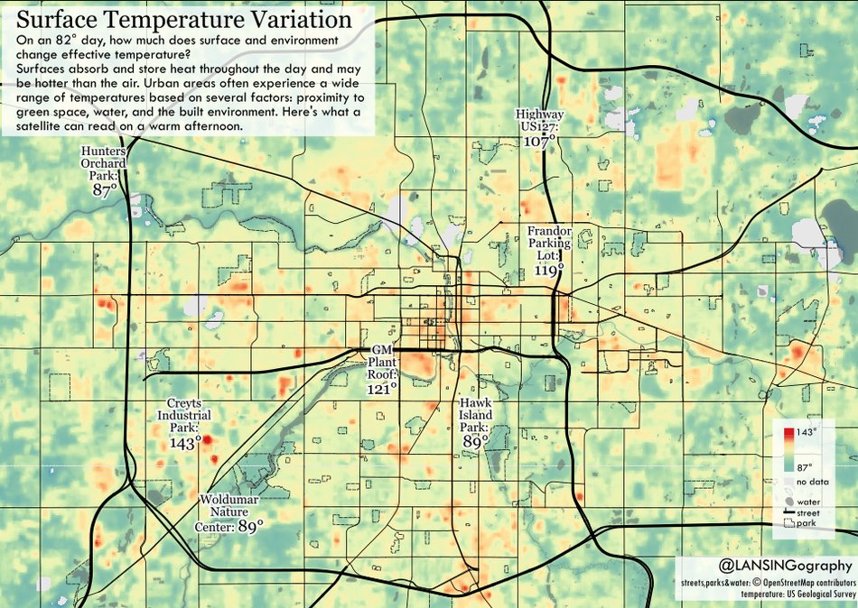 lansingography's tweet photo. It's heating up, Lansing. Stay safe and remember that the ground is usually much hotter than the air!
#lovelansing #itsthehumiditythatllgetcha
#andthesun
https://t.co/3Hy6gj1807 https://t.co/e0FnY0MgCB