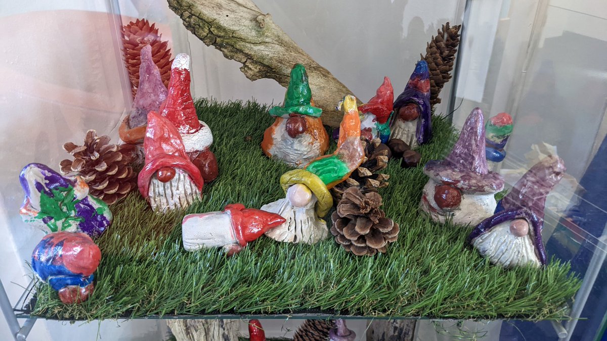 PEL_ChrisH's tweet photo. Really impressed with the gnome creations by children at @BeecroftAcademy!  They've found their home in the Reception area.

#notallaboutICT
#gnome https://t.co/v9qcLJVhSr