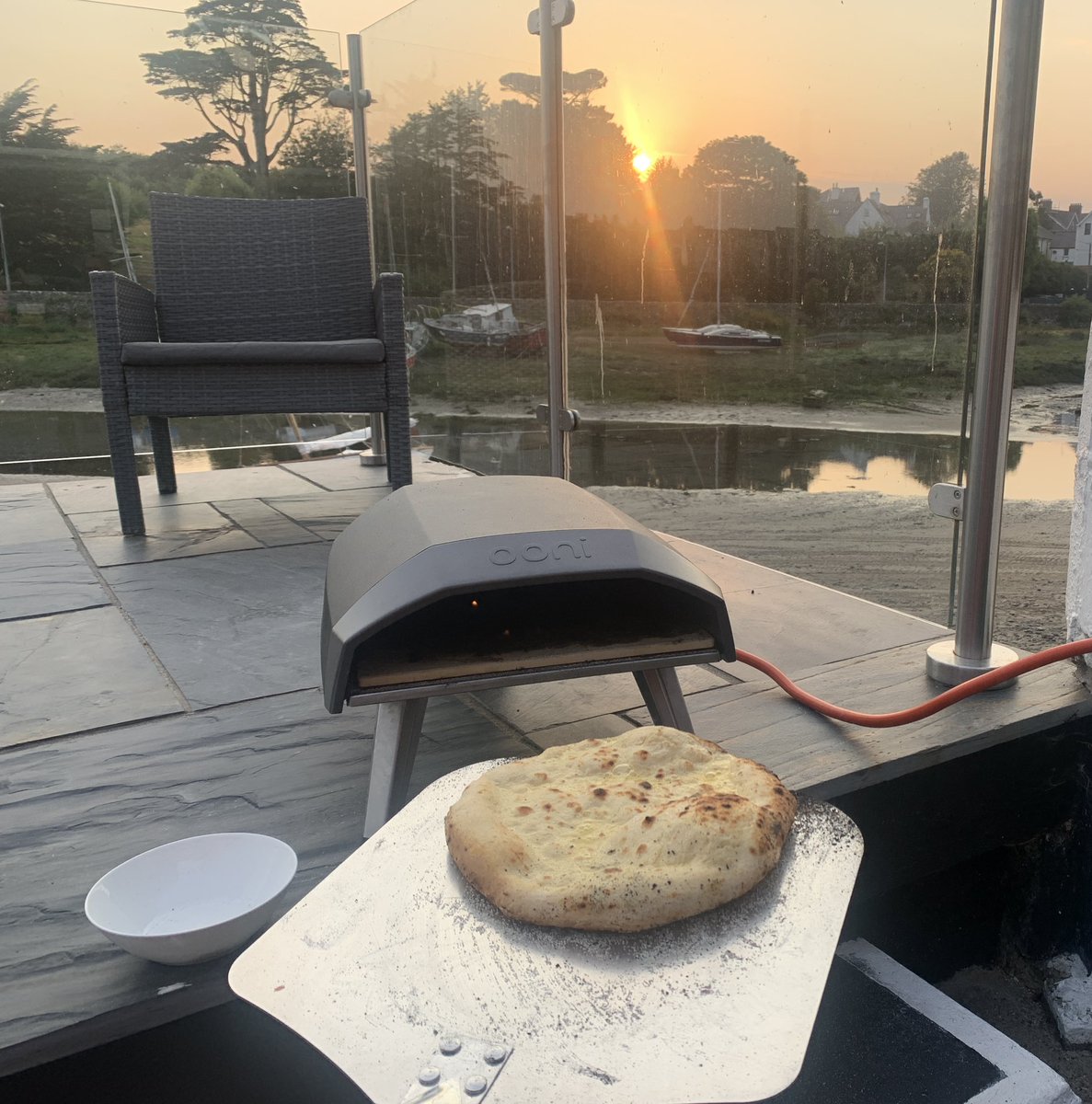 After a few beers in the sun, Pizza &amp; Garlic Bread on the patio  #ooni #Abersoch