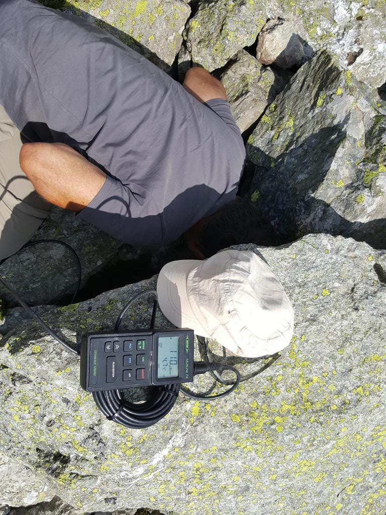 amschwand's tweet photo. Yet, the rockglacier outflow was super low and the streamlet dry. We  (actually: Martin :) did our best to measure and sample the little water that emerged at the spring. https://t.co/YCmtlg2kWu