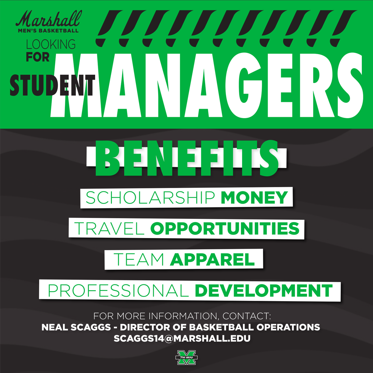 HerdMBB's tweet photo. 𝗝𝗼𝗶𝗻 𝗼𝘂𝗿 𝘁𝗲𝗮𝗺! 🏀🤘

We are on the search for student managers! 

#BringOnTheHerd https://t.co/oVj4oE729n