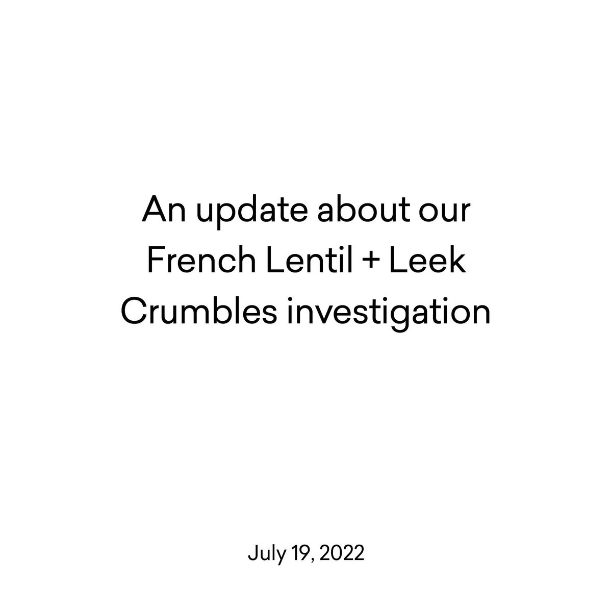 A message from our Founder and CEO Rachel Drori with the current results of the investigation into the French Lentil + Leek Crumbles recall. daily-harvest.com/content/french…