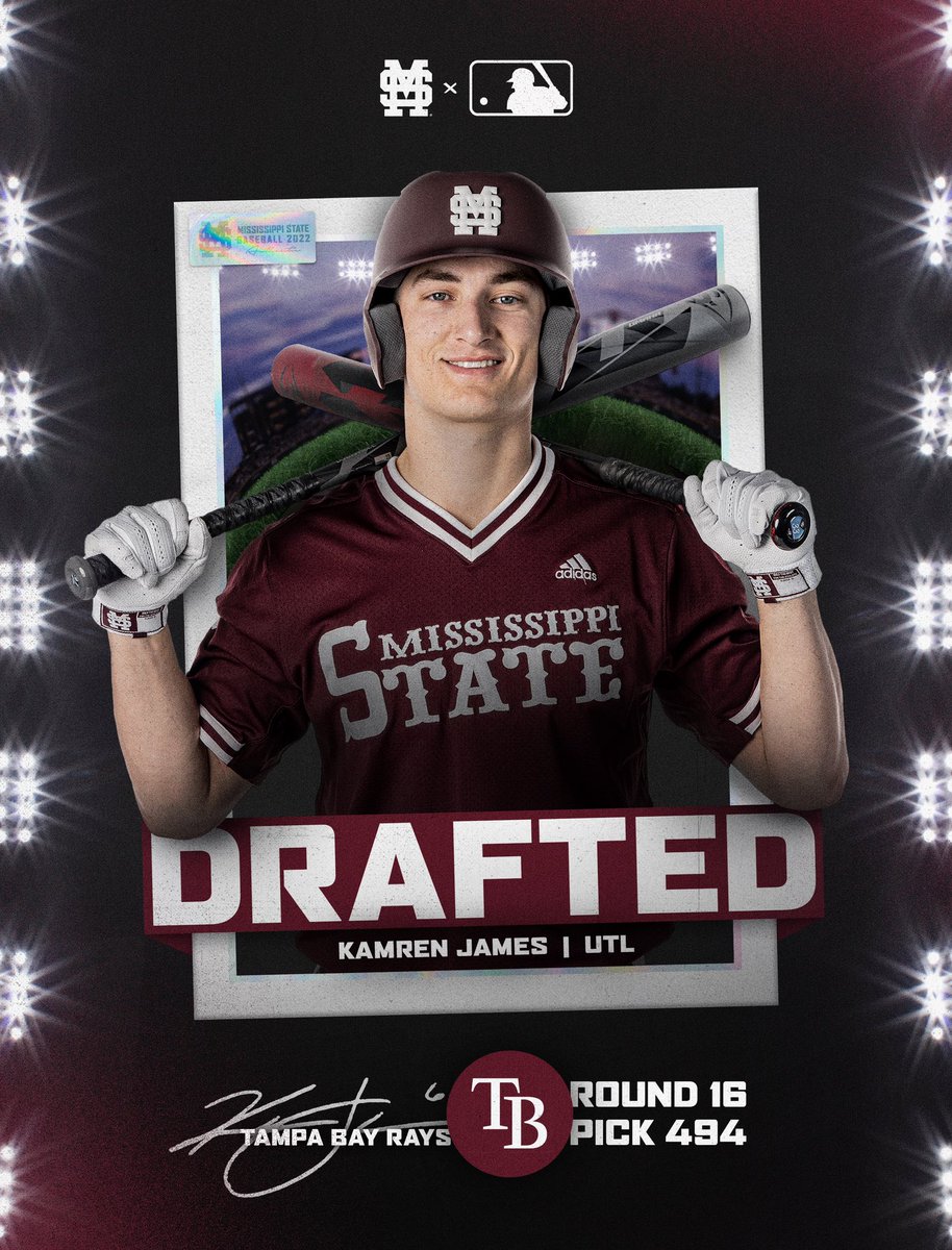 He’s headed to the Bay! #RaysUp 

Our guy <a href="/kamrenjames16/">Kamren James</a> becomes the third Diamond Dawg drafted today! 

#StateToTheShow | #HailState🐶