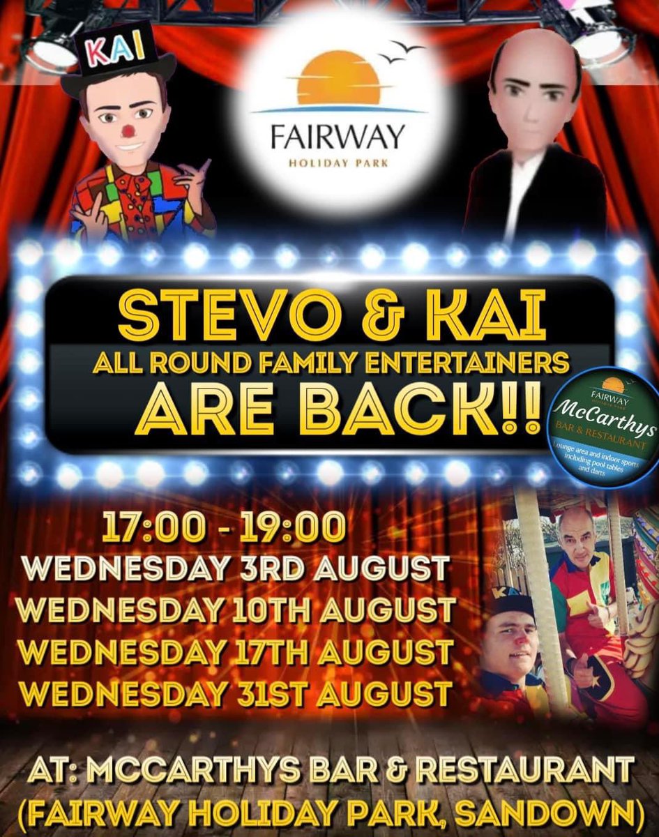 🤩Show Announcement 🤩
Some of you may remember or it may of been the first place you saw Stevo and Kai at Fairway Holiday Park a few years back now as your fairlander entertainment team Stevo &amp; Kai are so excited to announce they will be back again