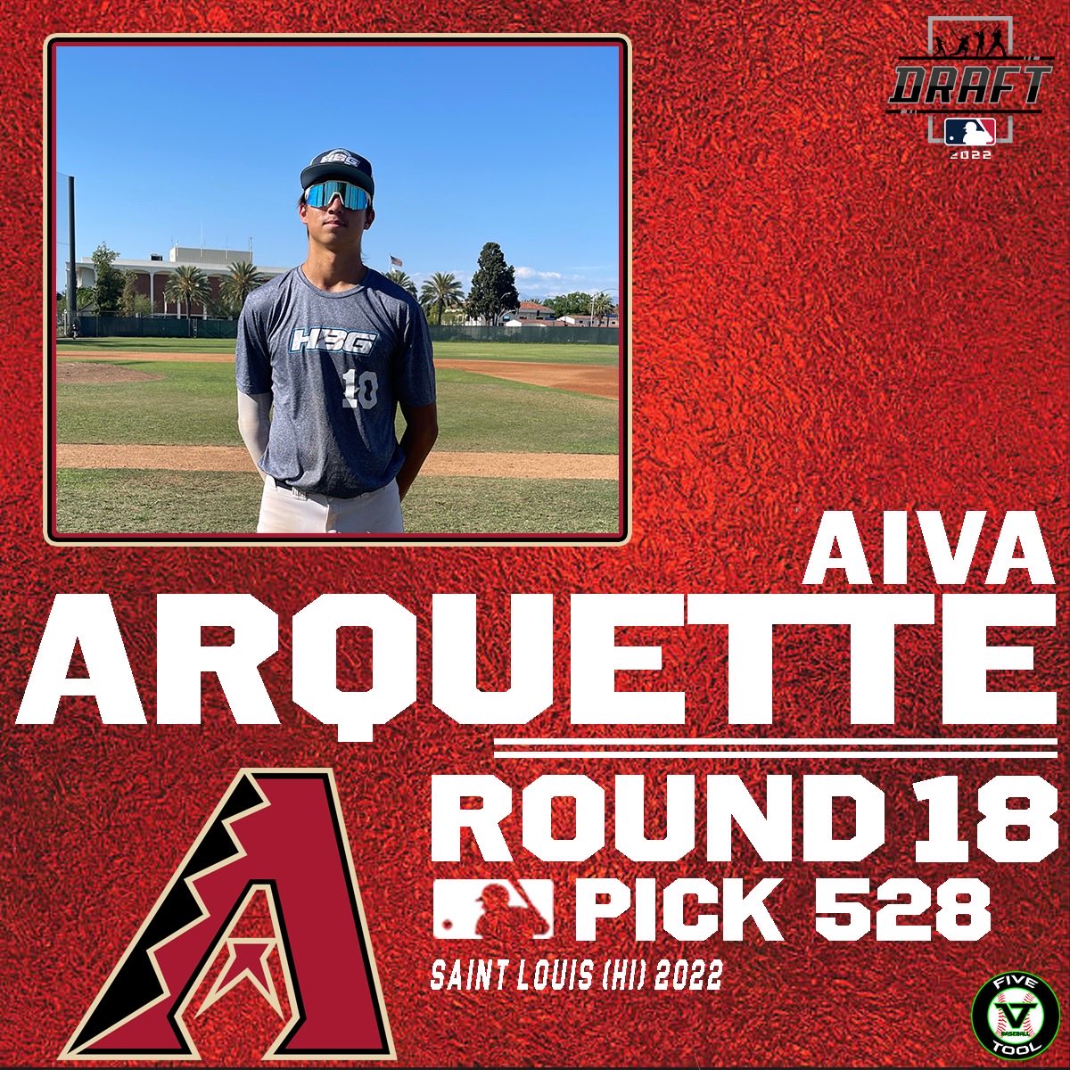 Five Tool Baseball (@fivetool) on Twitter photo Round 1️⃣8️⃣, Pick 5️⃣2️⃣8️⃣
Congrats to Aiva Arquette (<a href="/AivaArquette/">Aiva Arquette</a>) on getting selected No. 528 overall by the Arizona <a href="/Dbacks/">Arizona Diamondbacks</a> in the 2022 MLB Draft! #DudeAlert
<a href="/StLouisHawaii/">Saint Louis School</a> (HI) 2022
<a href="/FiveToolHI/">Five Tool Hawaii</a> / #MLBDraft \ <a href="/ClassicHawaii/">Hawaii Sandlot Classic</a> Round 1️⃣8️⃣, Pick 5️⃣2️⃣8️⃣
Congrats to Aiva Arquette (<a href="/AivaArquette/">Aiva Arquette</a>) on getting selected No. 528 overall by the Arizona <a href="/Dbacks/">Arizona Diamondbacks</a> in the 2022 MLB Draft! #DudeAlert
<a href="/StLouisHawaii/">Saint Louis School</a> (HI) 2022
<a href="/FiveToolHI/">Five Tool Hawaii</a> / #MLBDraft \ <a href="/ClassicHawaii/">Hawaii Sandlot Classic</a>