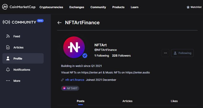 CripesCrypto's tweet photo. 😎Just follow $NFTART page on #CMC
➡https://t.co/XNydQcqgCw⬅

#AVAX  #EnterArt #EnterNFT #EnterArmy #EnterMarket #crypto #CryptoMarket #BNB #BSC #BSCGems #defi #Binance #NFTs #NFTCommunity #nftart #NFTGiveaway #CryptoNews #airdrop #NFTGiveaways #ETH #cryptocurrecy #100xgem https://t.co/3buPuxsoC1