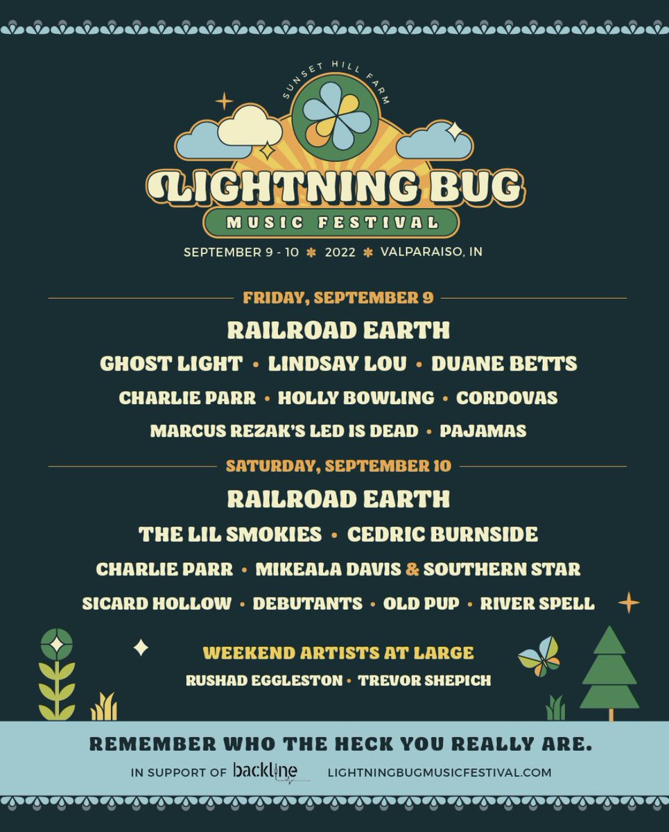 Check out the full @LightninBugFest lineup, featuring our pals @RailroadEarth, Lindsay Lou and more! Single day and weekend passes now on-sale and proceeds from every ticket go to support @backline_care. 🎟 - lightningbugmusicfestival.com