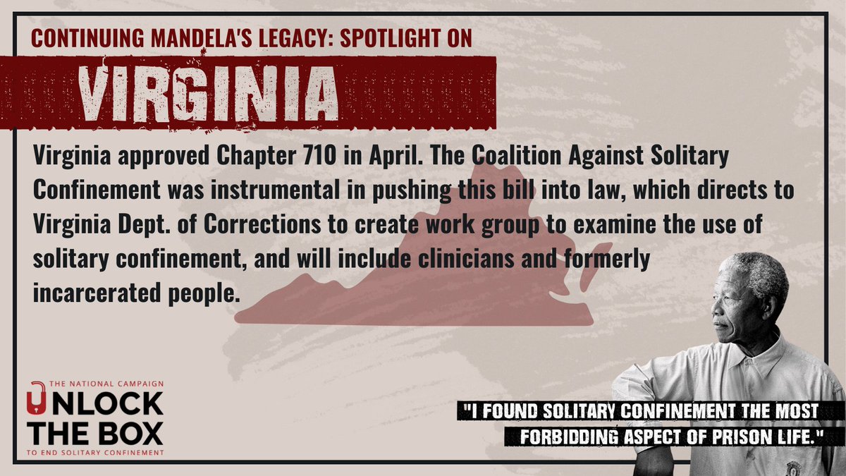 As we continue our year in review, the spotlight is on Virginia and our partners at <a href="/OnSolitary/">va coalition on solitary</a>! SB 108, sponsored by <a href="/senmorrissey/">Joe Morrissey</a> is now Ch. 107, which will push the Dept. of Corrections to evaluate the use of solitary with input with formerly incarcerated folks.