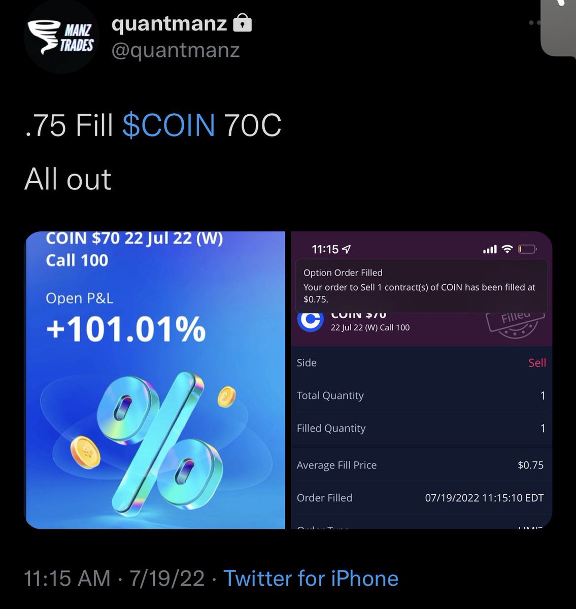 Every Fill, Every Day. 

Red or Green every verified fill get’s posted. 

$COIN