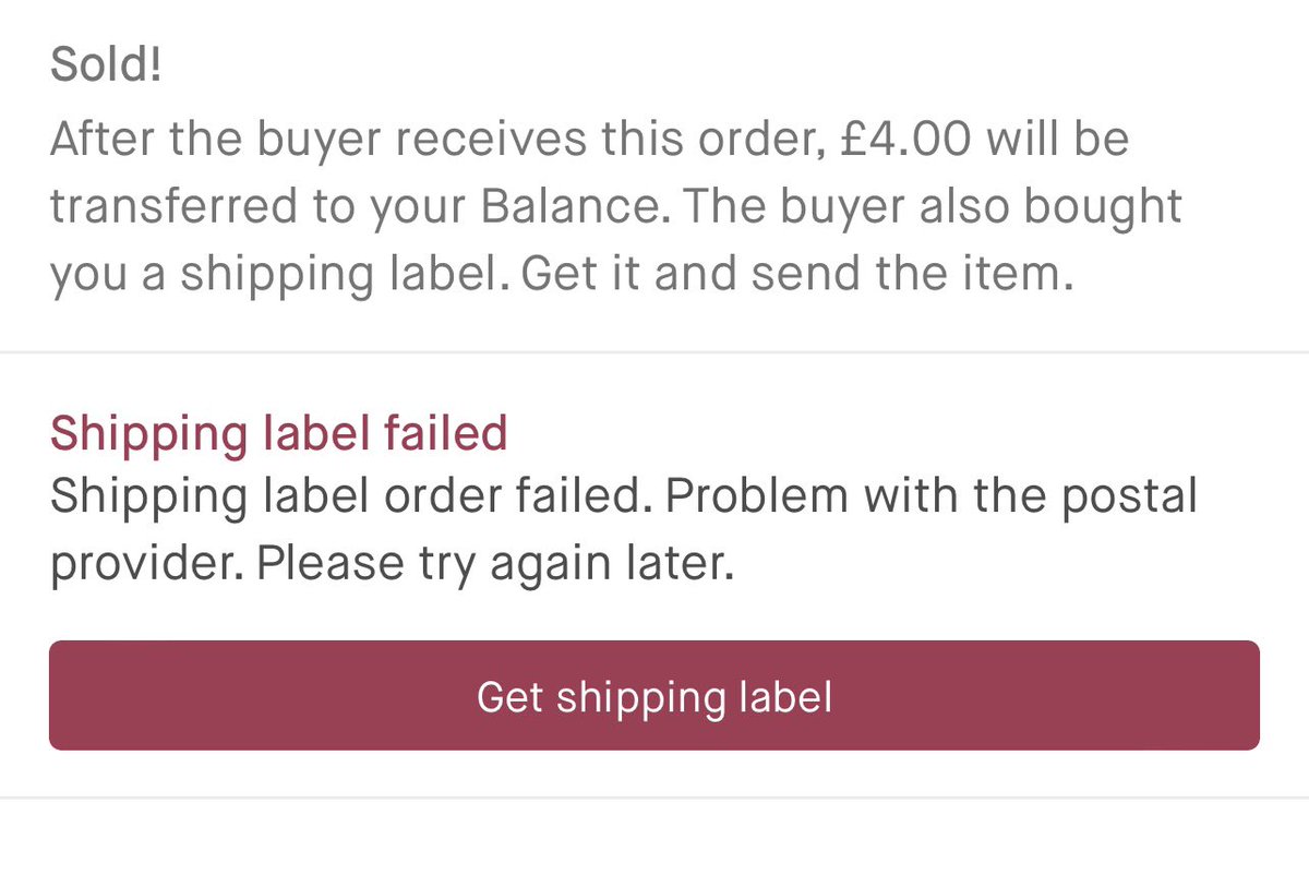 charIottemay's tweet photo. first time selling with @vinted and keep getting this message when i’m trying to sort the postage! is this happening to anyone else?! #Vinted https://t.co/q4mpE9jeTr