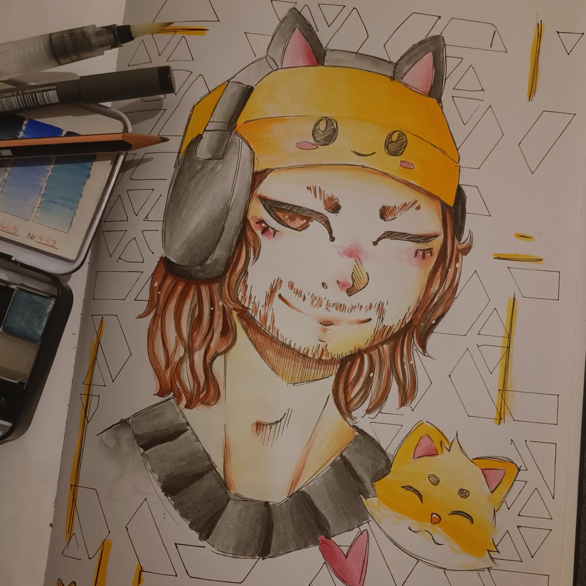 🦊~be foxy~🦊
.
I'm watching <a href="/Voojah/">Voojah</a> on Twitch right now and since I really grew to like him and his community in these past year and a half I REALLY needed to draw him~🧡
.
.
#germanmangaart #schminckehoradam #sketchart #aquarellepainting #cozyart #lgbtqartist #streamerfanart