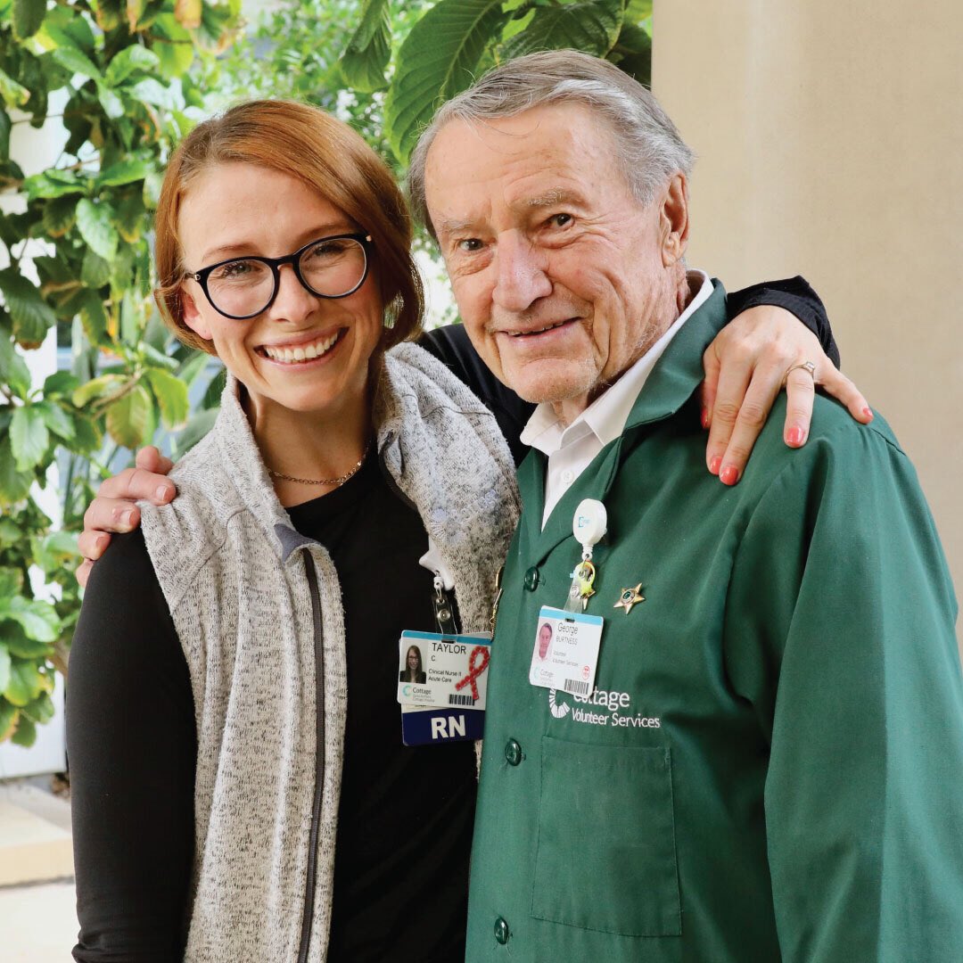 Long-time Cottage Health volunteer  George Burtness has devoted more than 3000 hours and keeps on giving. He created a new nursing scholarship to help nurses like Taylor achieve their dreams. Learn more at cottagehealth.org/reachinghigher