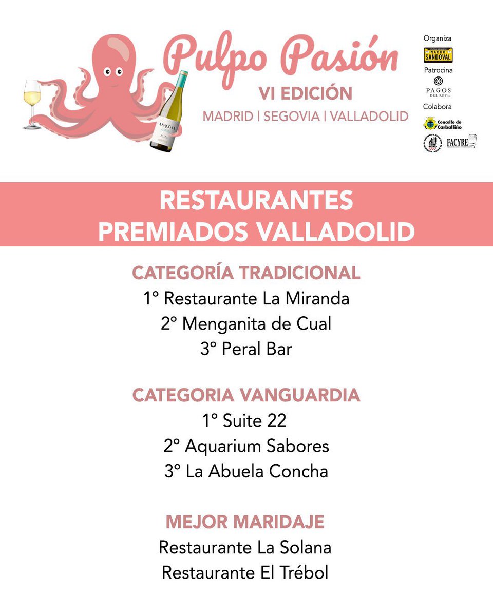 pulpopasion's tweet photo. Ya tenemos ganadores de #PulpoPasion #Valladolid 🐙🐙🐙
Enhorabuena!! https://t.co/PS5qfeSYJE