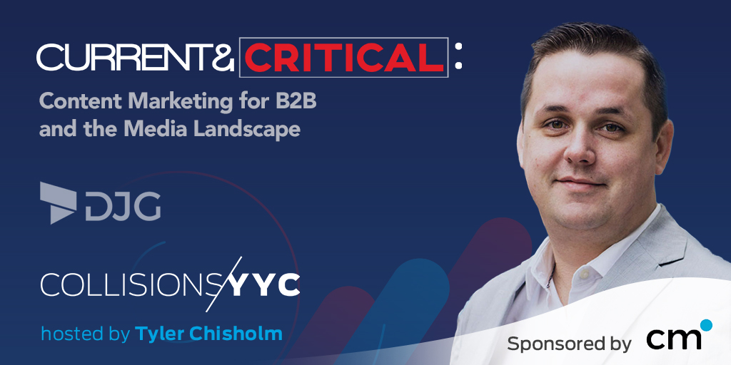TylerChisholm's tweet photo. Today on #CollisionsYYC - the number one secret media companies don't want YOU to know!

Just kidding. No clickbait to be found here! Just terrific insights from @ChrisHogg, #Founder and Managing Partner of @djournalgroup. Tune in: https://t.co/cfQ8yhyw6P https://t.co/ZWmYnuvSlR