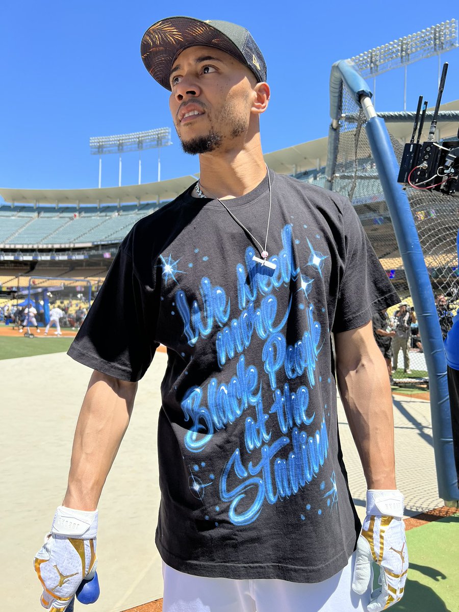 Steve Saldivar on X: I saw Mookie Betts come out without his jersey. I  asked if I could take a photo of his shirt. “We need more Black people at  the stadium.”