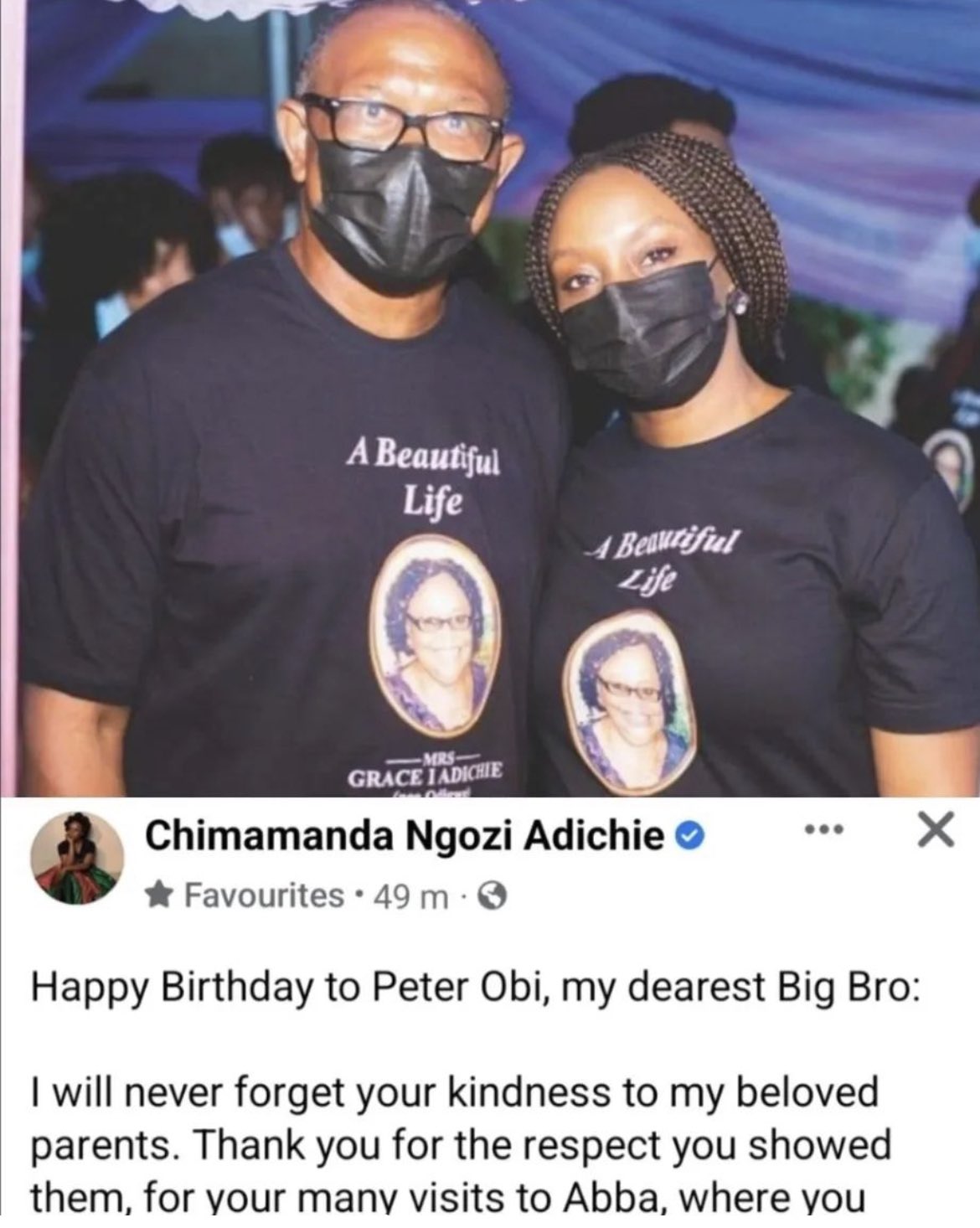 Writer, Chimamanda Adichie wishes Peter Obi a happy birthday 