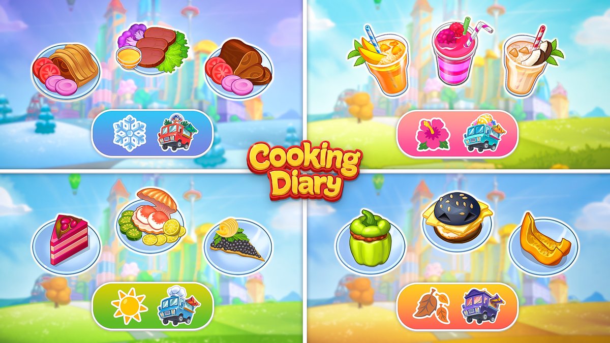 Hey, Chef! We are introducing our seasonal food trucks! 😉 Let's find out which one is the most popular. Vote for your favorite food truck in the comments below! ⬇️

Which one will win: the summer, fall, winter, or spring food truck?

#cookingdiary #tastyhills #mobilegames #food