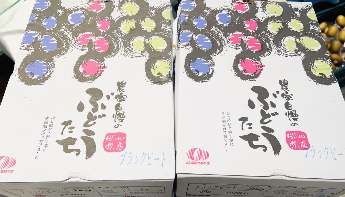 neko0v0hentai's tweet photo. 今日のイチオシ✨
岡山県産ブラックビート祭り🍇

箱も可愛い😍

✨ブラックビート（ぶどう）✨

藤稔とピオーネ、定番のぶどうを掛け合わせた品種��

強めの甘さに適度な酸味で旨味ばっちし✨
ぷりっぷりの果肉に、口いっぱいに広がる果汁で蕩けちゃうこと間違いなし❤️

見かけたら是非食べてみてね😊 https://t.co/JAAYsu0RAP