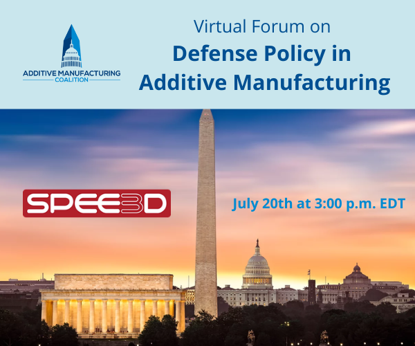 AdditiveManufa4's tweet photo. Join us on TOMORROW -- July 20th at 3:00 p.m. EDT -- for a Forum on Defense in Additive Manufacturing (AM). Thank you to the sponsor of this session: SPEE3D
RSVP at: https://t.co/mi6ZQZfGmH
#milam #usarmy #usnavy #usairforce #usmarines #spee3d #ndia #wichitastateuniversity https://t.co/9gLqkJLrcJ