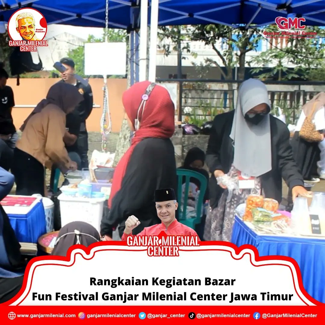 ganjar_center's tweet photo. Rangkaian Kegiatan Bazar di Acara Fun Festival Ganjar Milenial Center Jawa Timur. Milenial Kompak Siap Menangkan Ayah Ganjar Pranowo Presiden 2024.

#ganjarmilenialcenter
#funvestival
#rakyatpilihganjar
#milenialpilihganjar
#ganjarpresiden2024 https://t.co/9VhNsSQqtt
