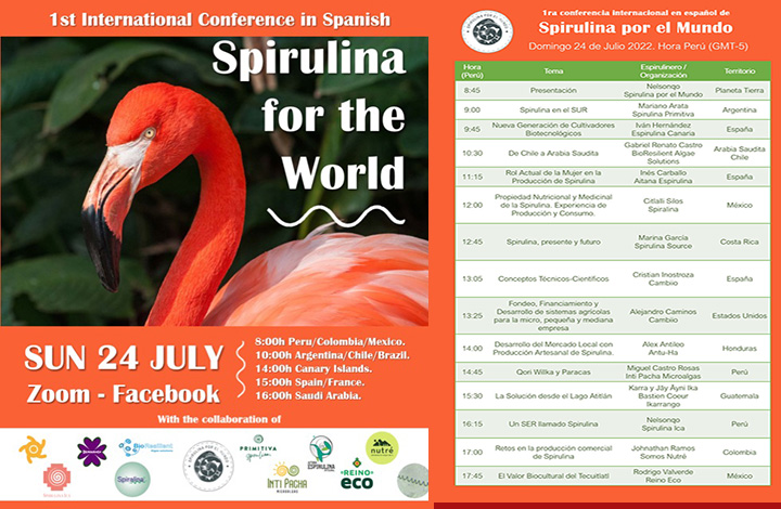 roberthenrikson's tweet photo. Spirulina por el Mundo - Conferencia Internacional en Español. 
Free Zoom Event Sunday July 24 0845 (GMT-5 ET)
link de inscripción - Registration link https://t.co/qXymcqxmHH
Follow the Facebook page for Spirulina por el Mundo
https://t.co/p68lHKrBrn https://t.co/HkhfwEp21R